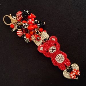 RHINESTONE PUFFY RED BEAR & FUN DANGLES BAG CHARM!